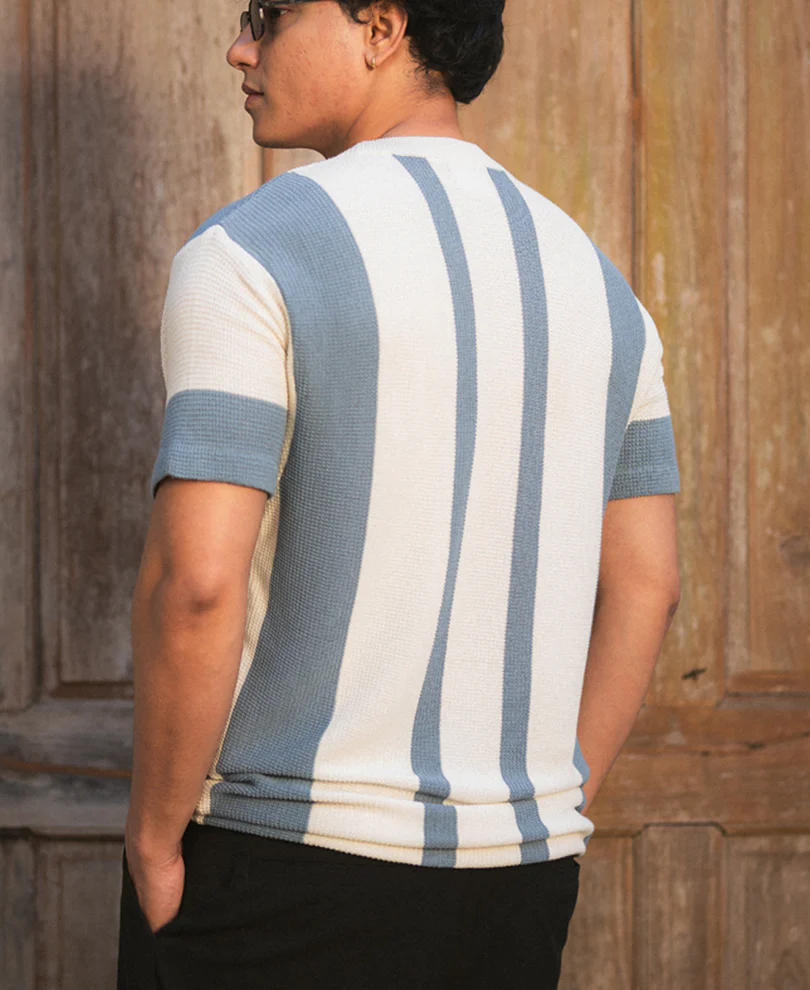 Grey Stripe Knit T-Shirt 100% Cotton - Image 5