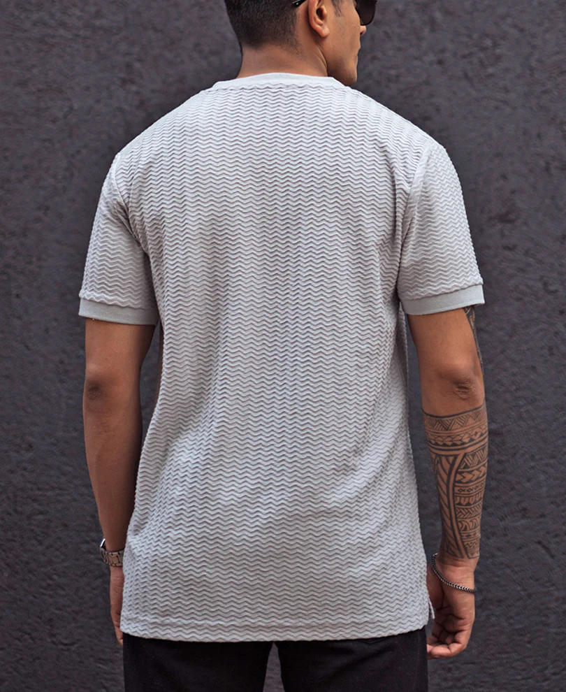 Grey Structured Regular Fit Half Sleeves T Shirt 100% Cotton - Image 3
