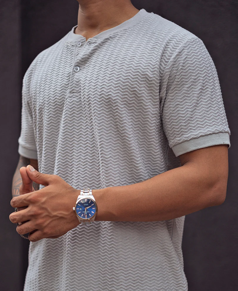 Grey Structured Regular Fit Half Sleeves T Shirt 100% Cotton - Image 4