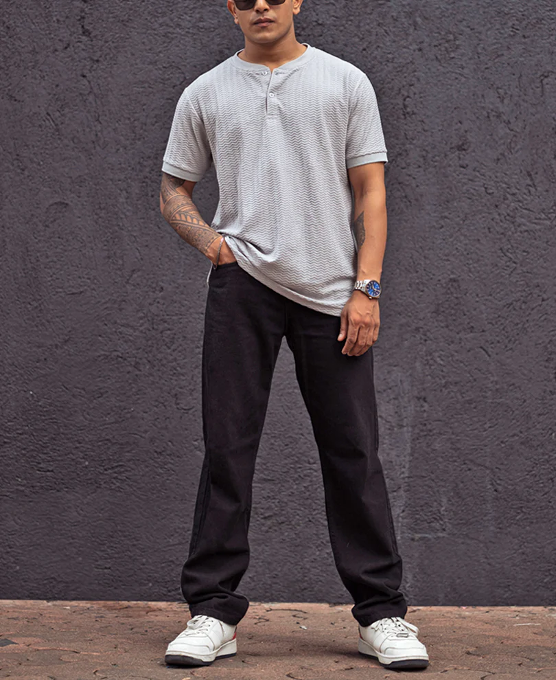 Grey Structured Regular Fit Half Sleeves T Shirt 100% Cotton - Image 5