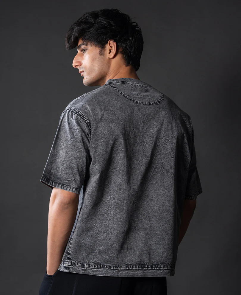 Grey Washed Panelled T-Shirt 100% Cotton - Image 6