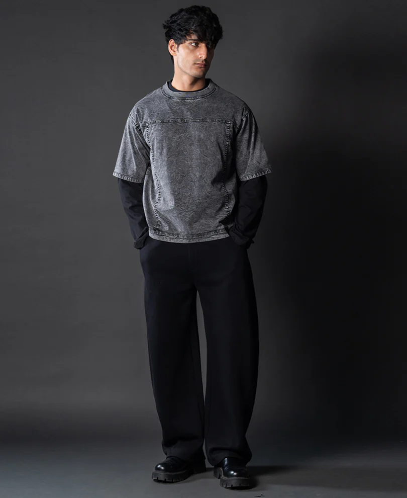 Grey Washed Panelled T-Shirt 100% Cotton - Image 7