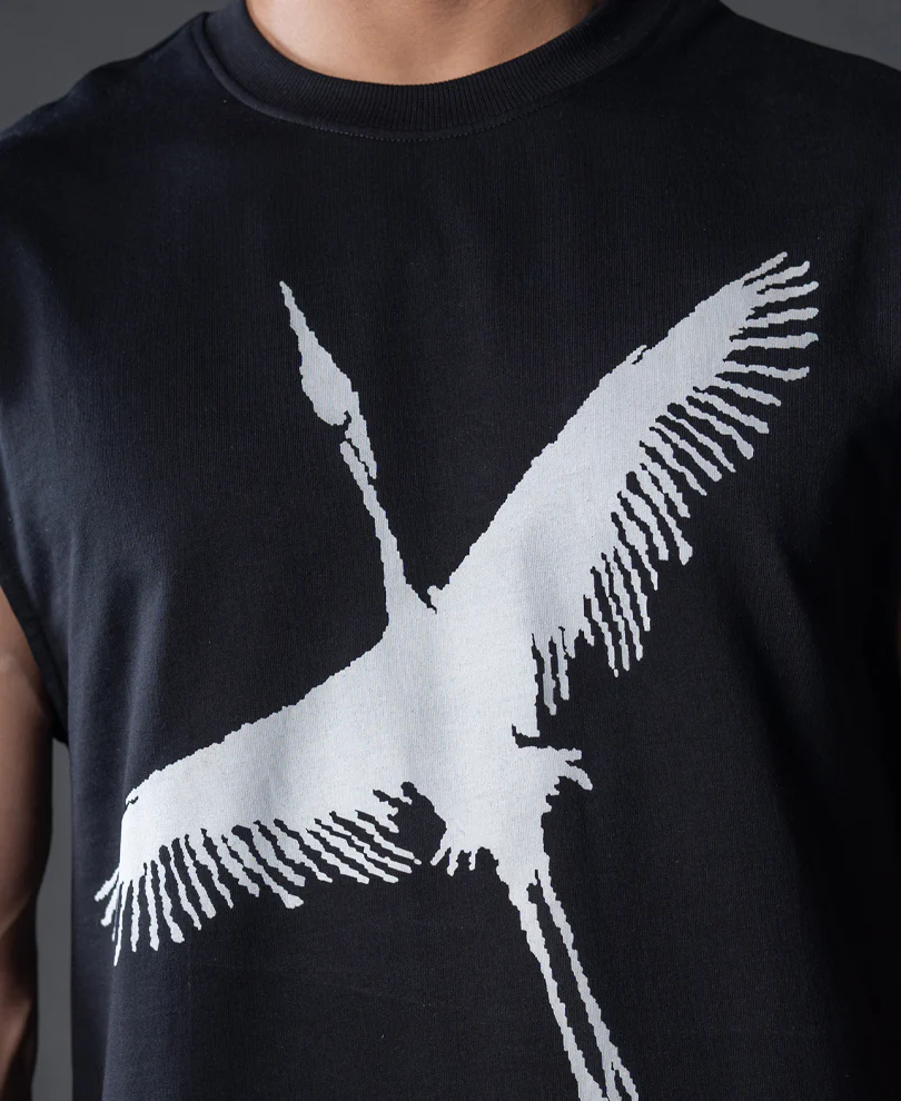 Heron Print Black Vest 100% Cotton - Image 4