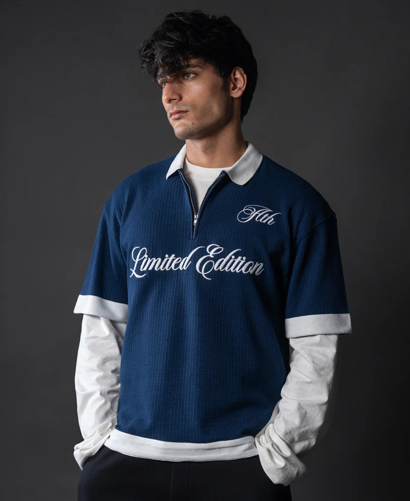 Indigo Blue Embroidered T-Shirt