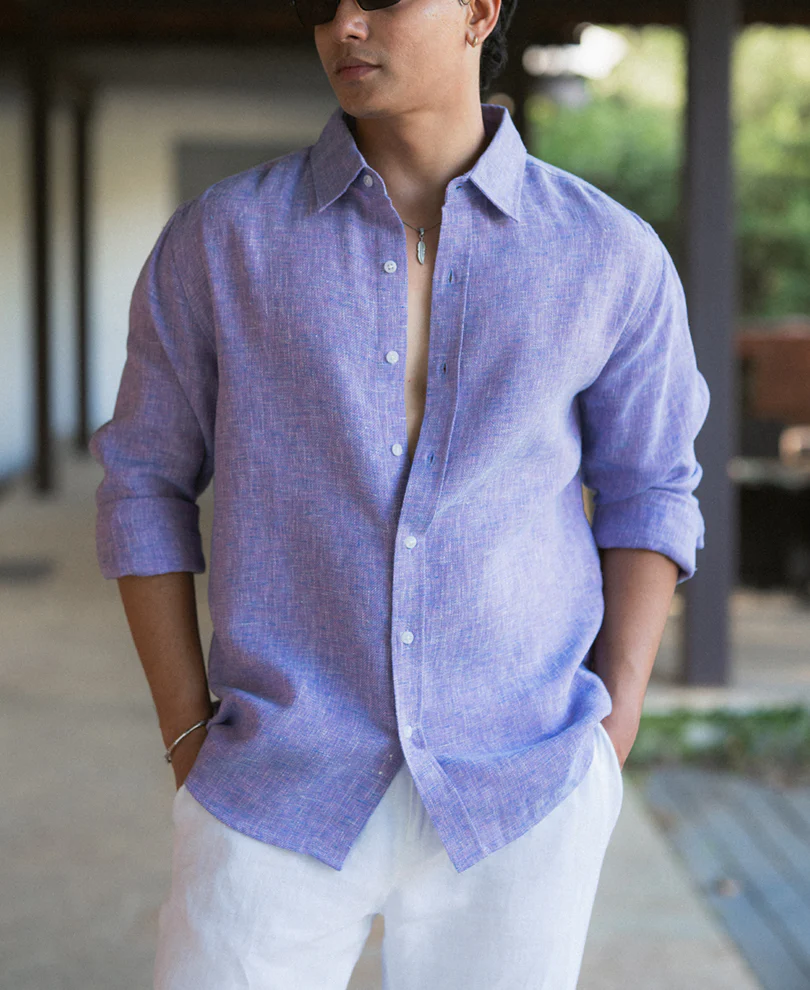 Lavender Linen Blend Structured Shirt - Image 3