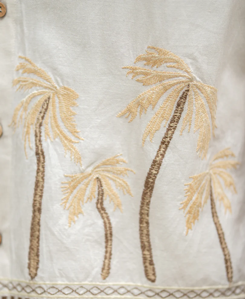 Light Beige Palm Embroidery Shirt - Image 4
