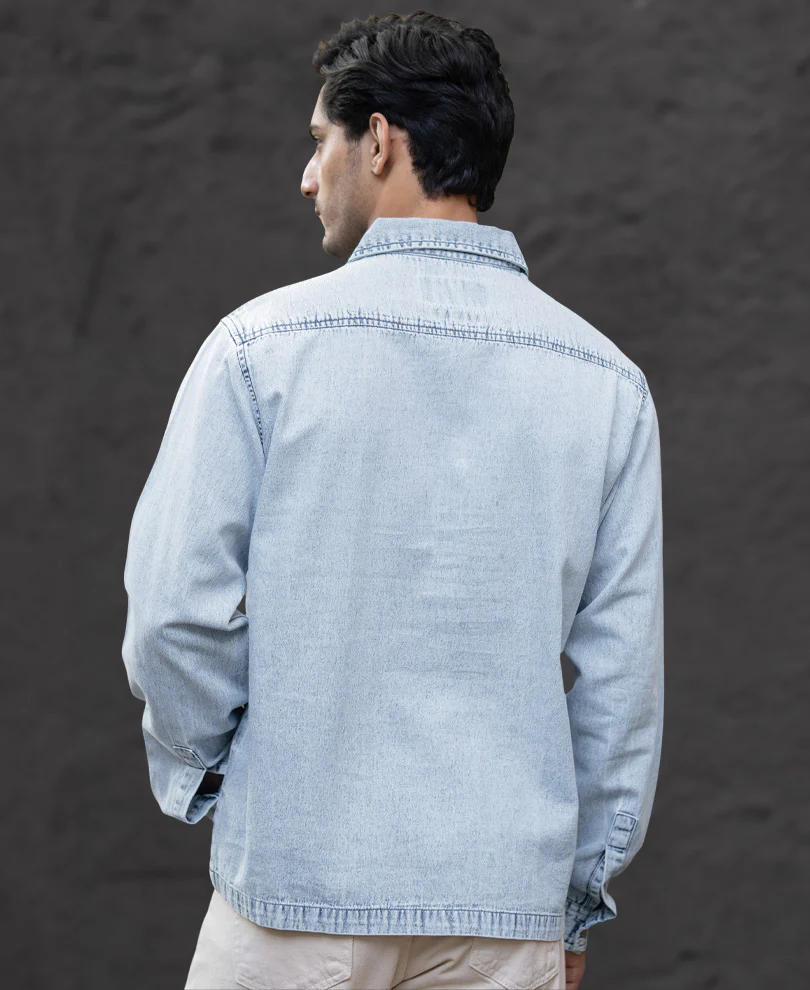 Light Blue Denim Kurta Shirt - Image 5