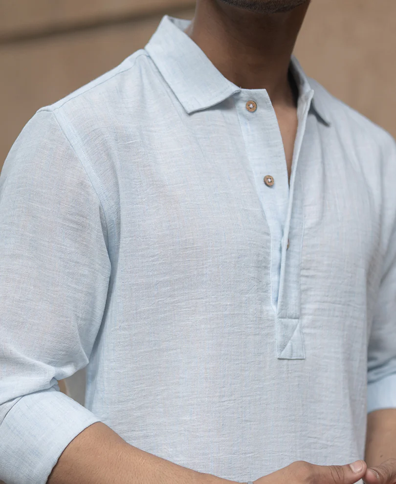 Light Blue Slub Kurta Shirt - Image 3