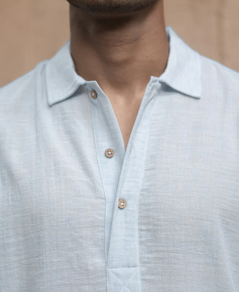 Light Blue Slub Kurta Shirt - Image 4