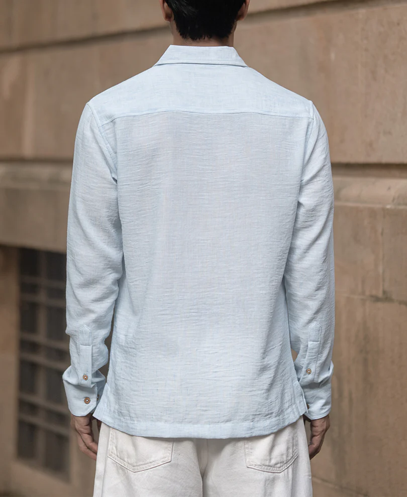 Light Blue Slub Kurta Shirt - Image 5