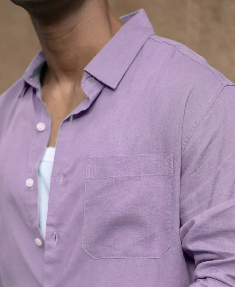 Light Lilac Linen Blend Shirt - Image 3