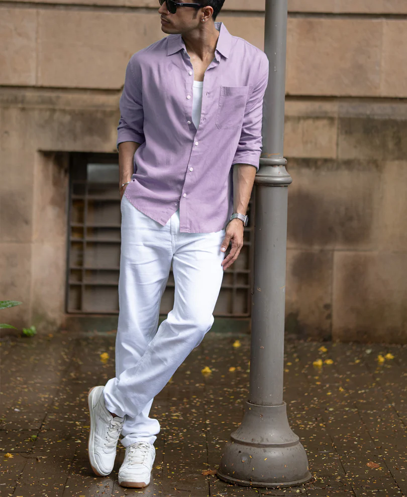 Light Lilac Linen Blend Shirt - Image 5
