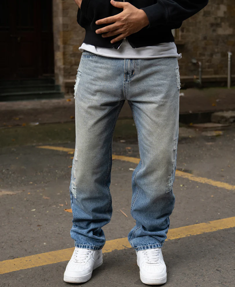 Mid Blue Baggy Distressed Jeans - Image 3