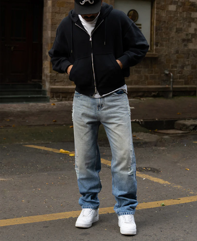 Mid Blue Baggy Distressed Jeans - Image 6
