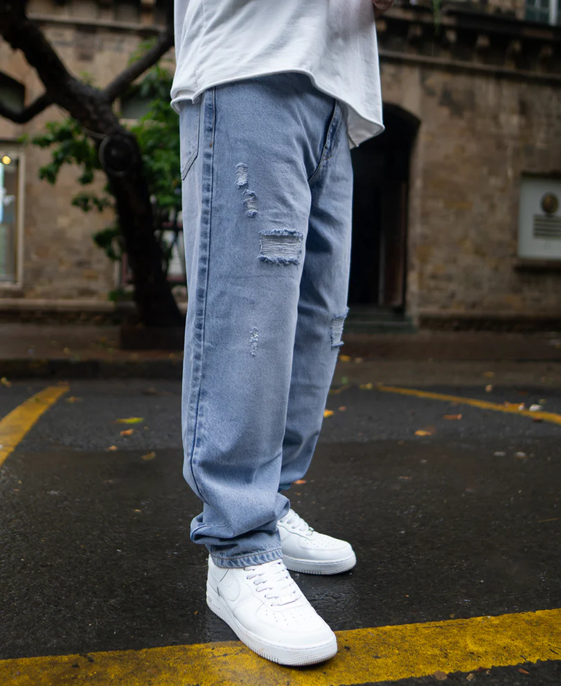 Mid Blue Baggy Ripped Jeans - Image 3