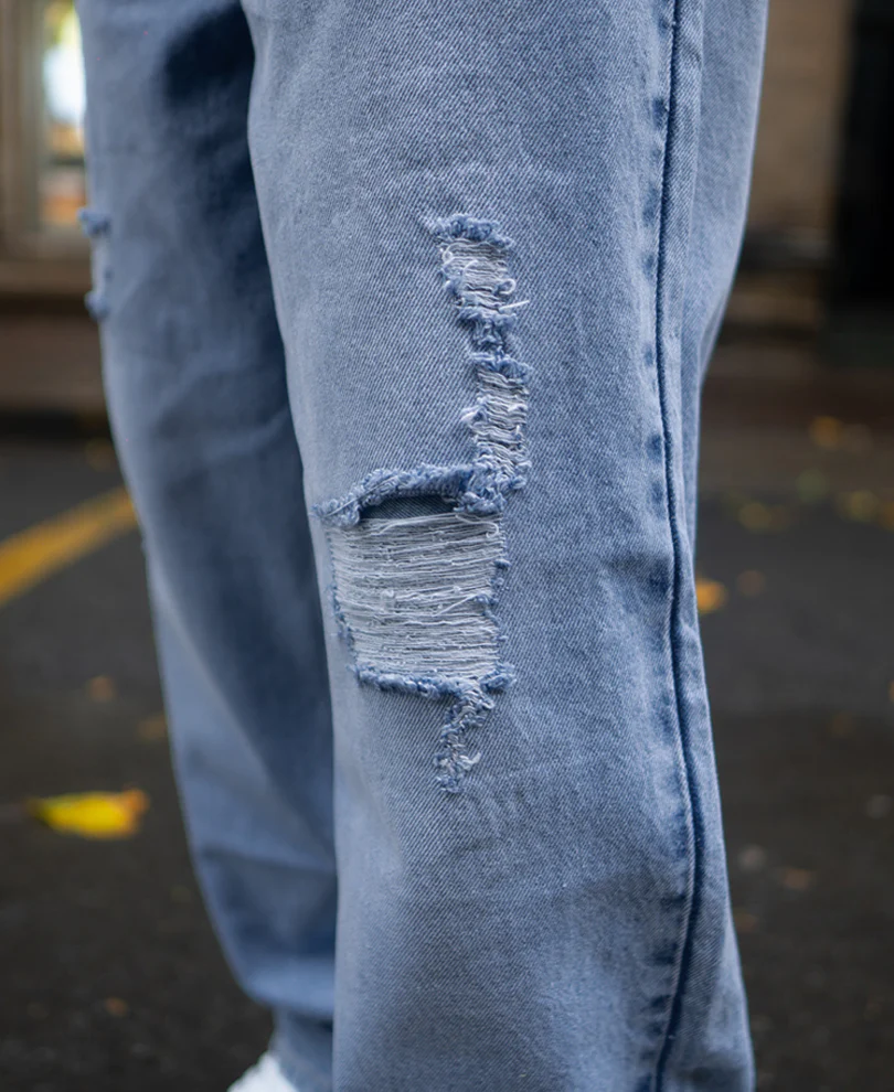 Mid Blue Baggy Ripped Jeans - Image 4