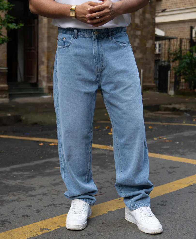 Mid Blue Washed Baggy Jeans - Image 3