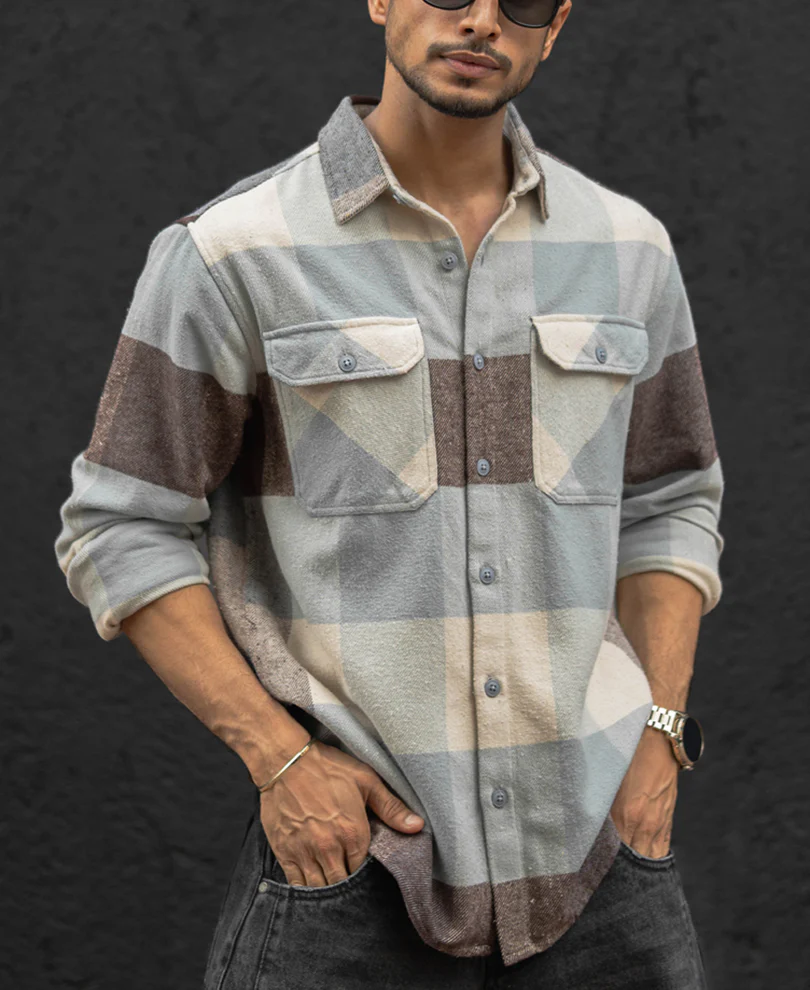 Multi Colour Double Pocket Regular Fit Full Sleeves Shirt 100% Cotton