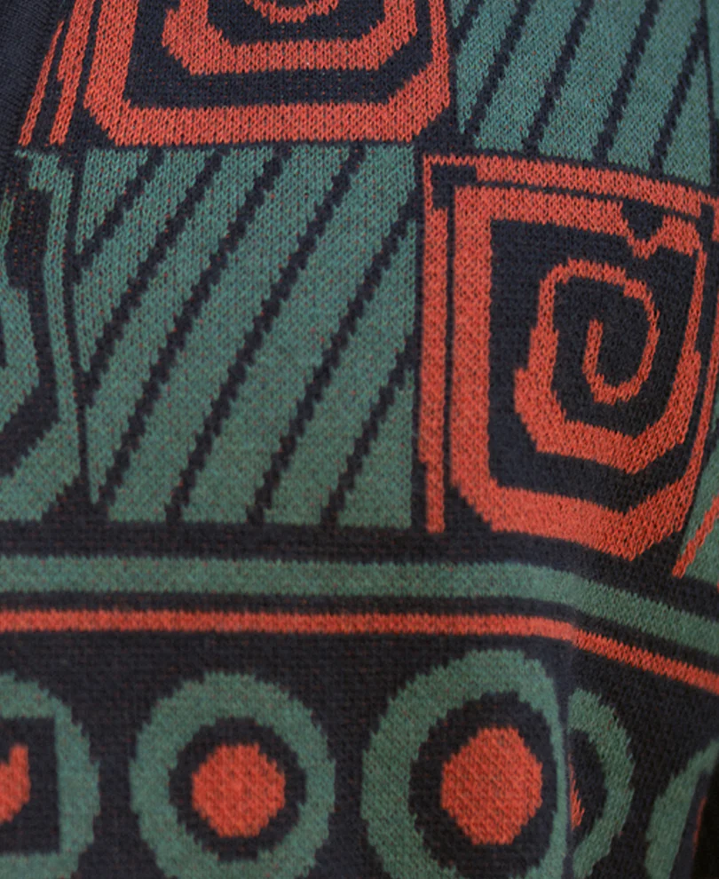 Multicolor Geometric Jacquard Knit T-Shirt 100% Cotton - Image 3