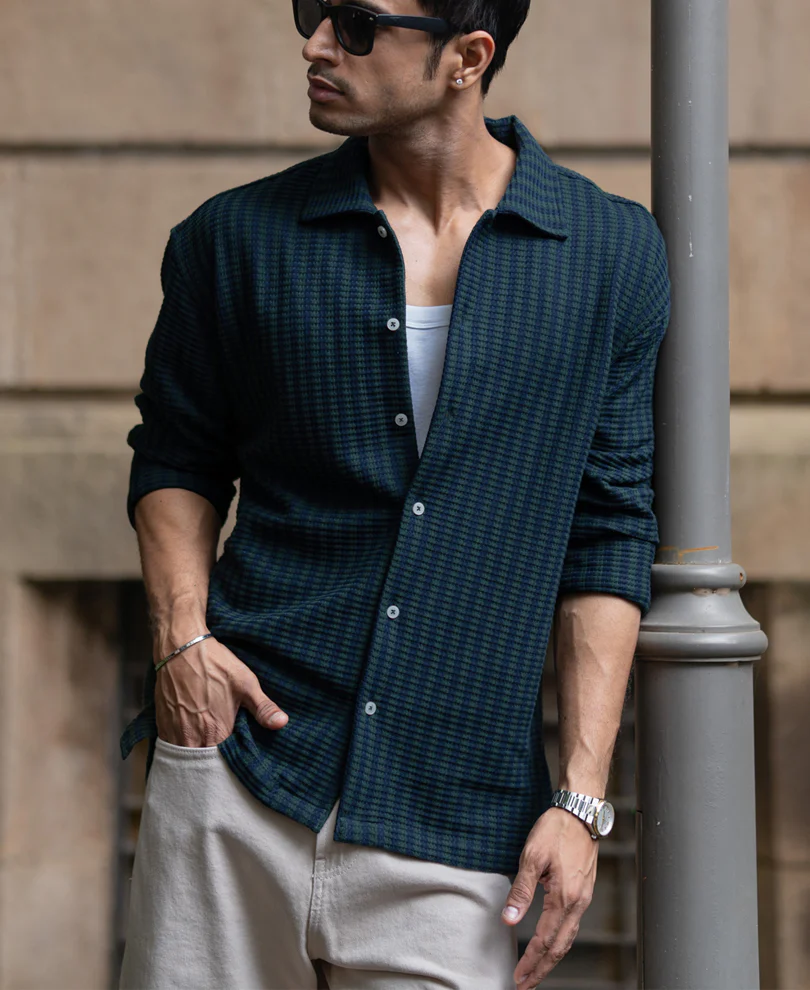Navy And Pine Stripe Shirt - Image 2