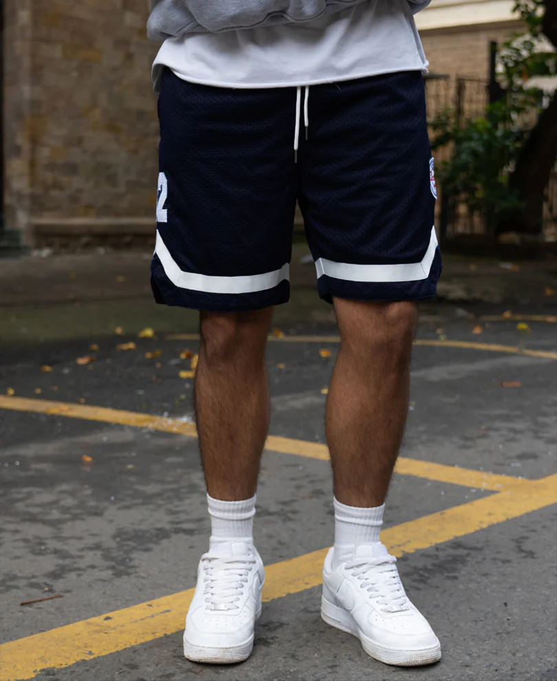 Navy Embroidered Mesh Short - Image 3
