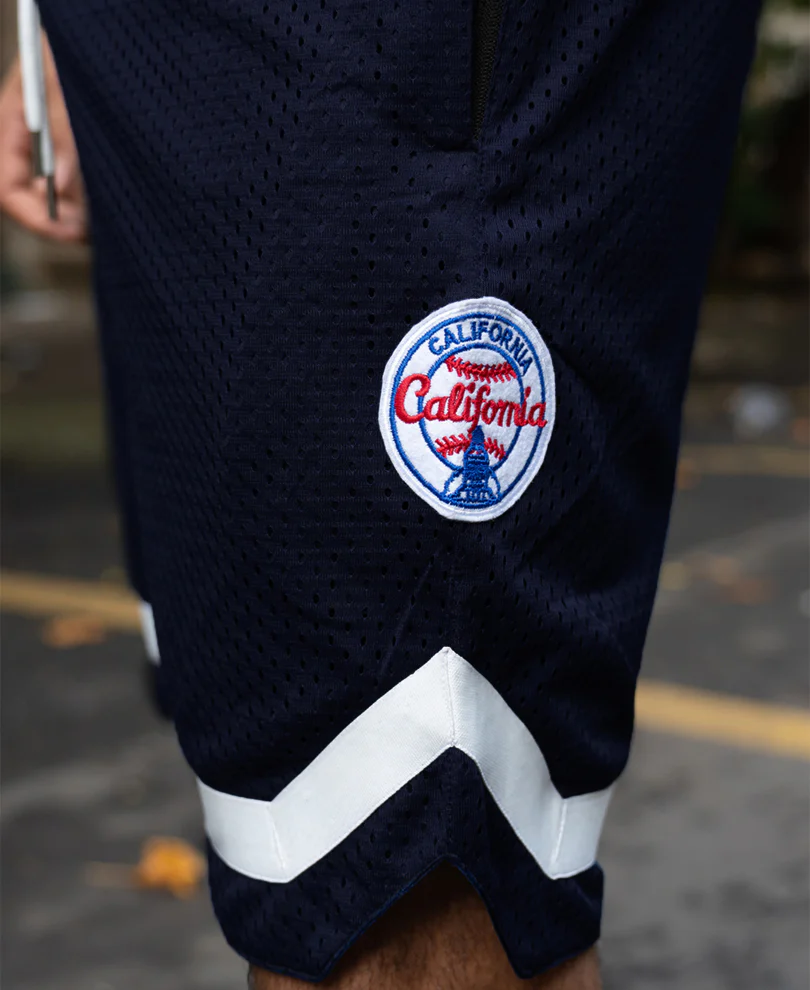 Navy Embroidered Mesh Short - Image 4