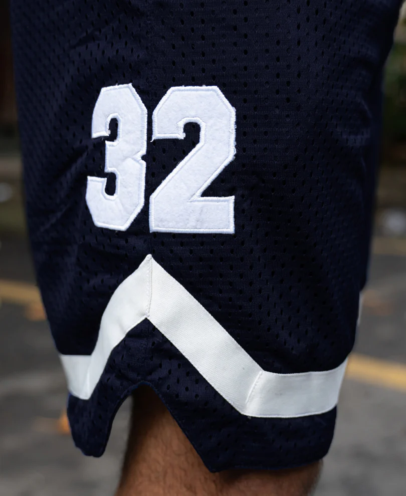 Navy Embroidered Mesh Short - Image 5