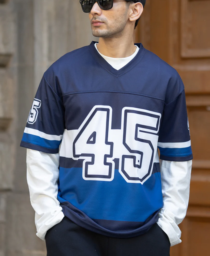 Navy Printed Oversized Jersey T-Shirt - Image 2