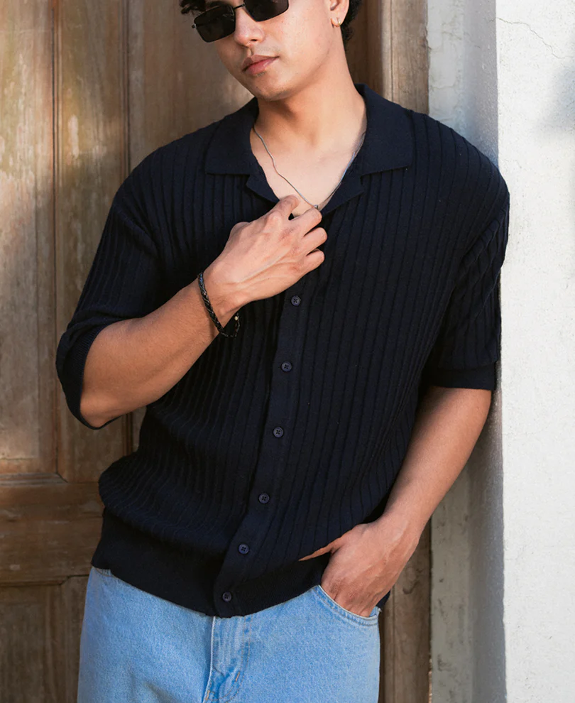 Navy Rib Knit Shirt - Image 2