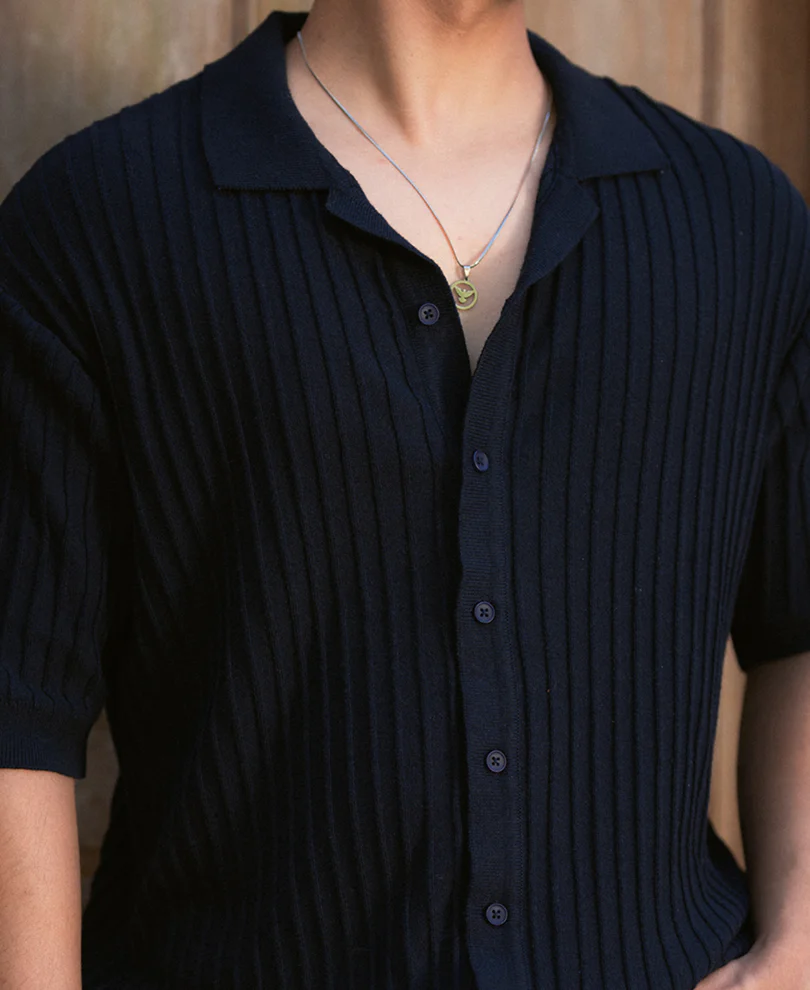 Navy Rib Knit Shirt - Image 4