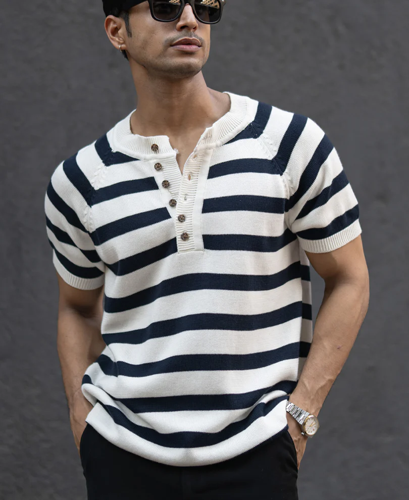 Navy Striped Raglan T-Shirt 100% Cotton - Image 2