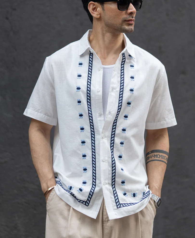 Off White Embroidered Shirt 100% Cotton