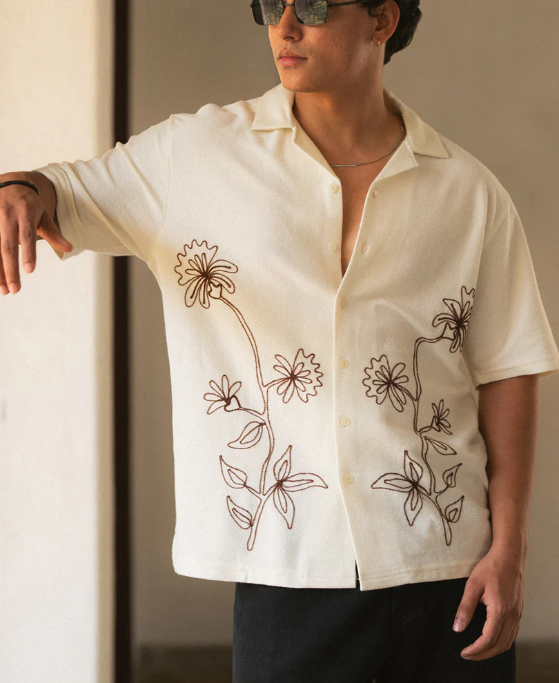 Off White Knit Embroidery Shirt - Image 2