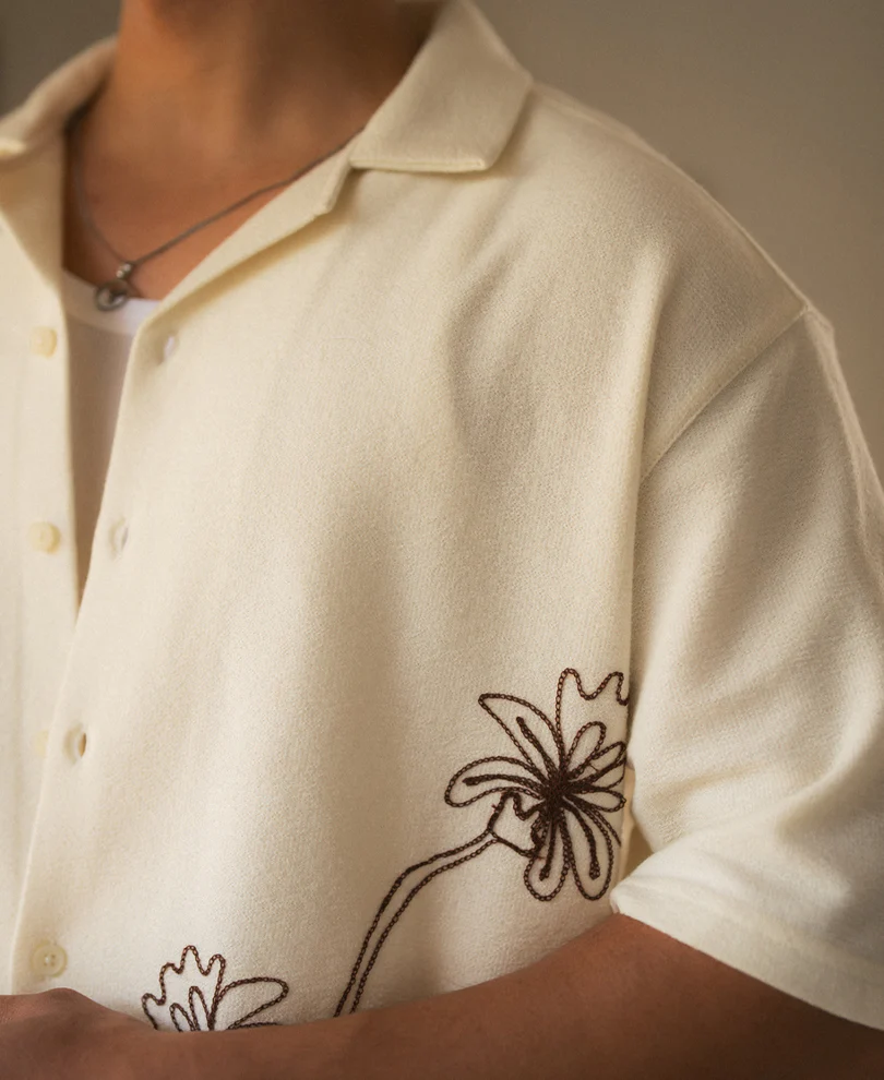 Off White Knit Embroidery Shirt - Image 4