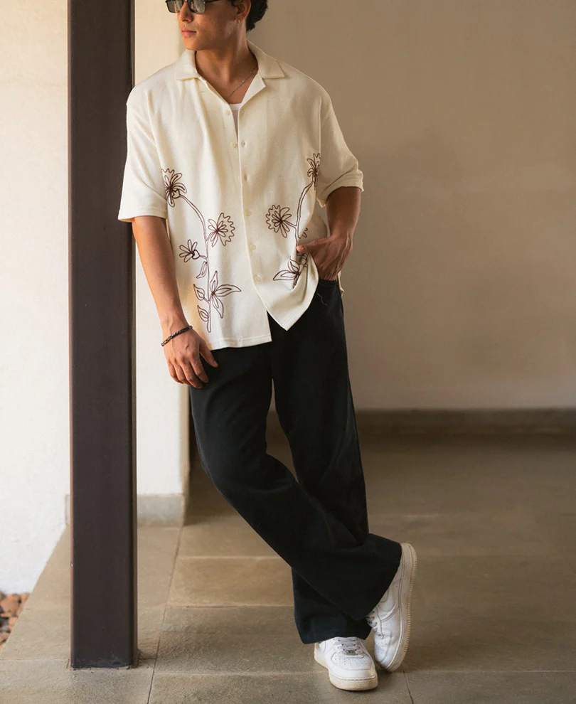 Off White Knit Embroidery Shirt - Image 6