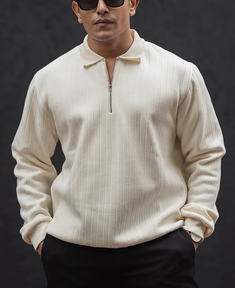 Off-White Regular Fit Structured Full Sleeves T-Shirt - Image 2