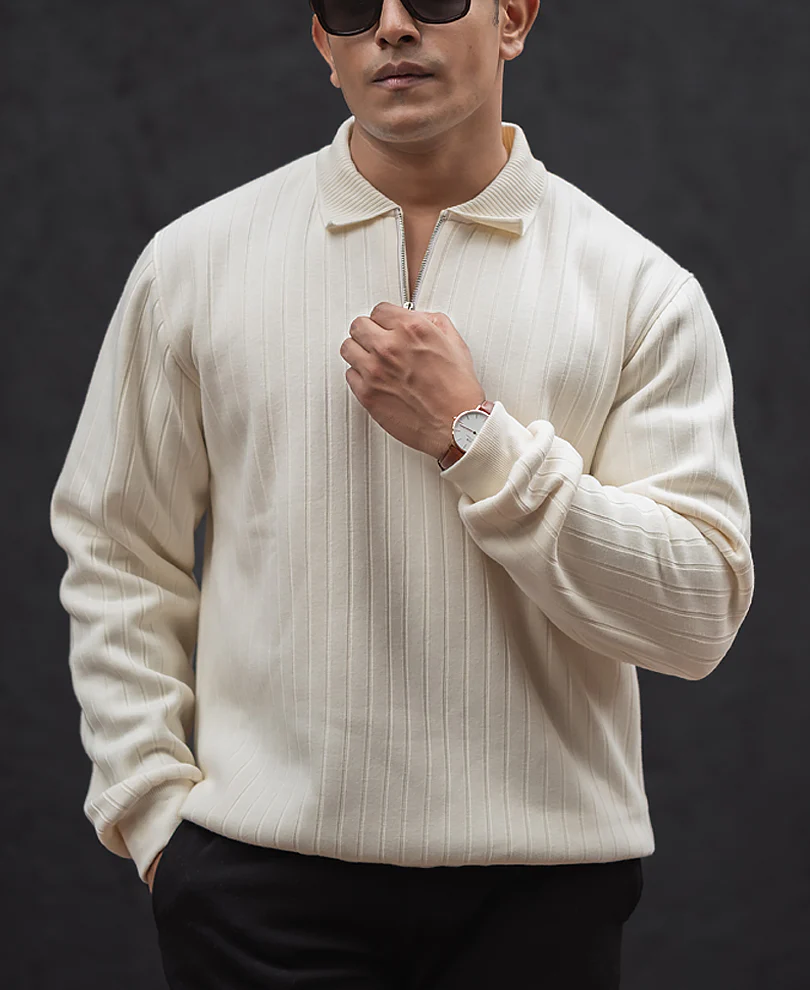 Off-White Regular Fit Structured Full Sleeves T-Shirt - Image 3