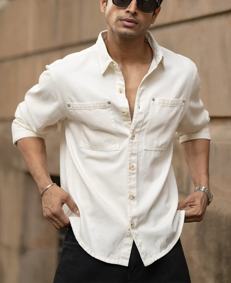 Off-White Structured Shirt With Pockets - Image 4