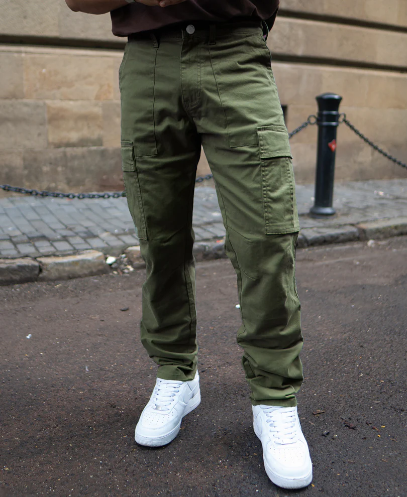 Olive Cotton Cargo Pants - Image 2