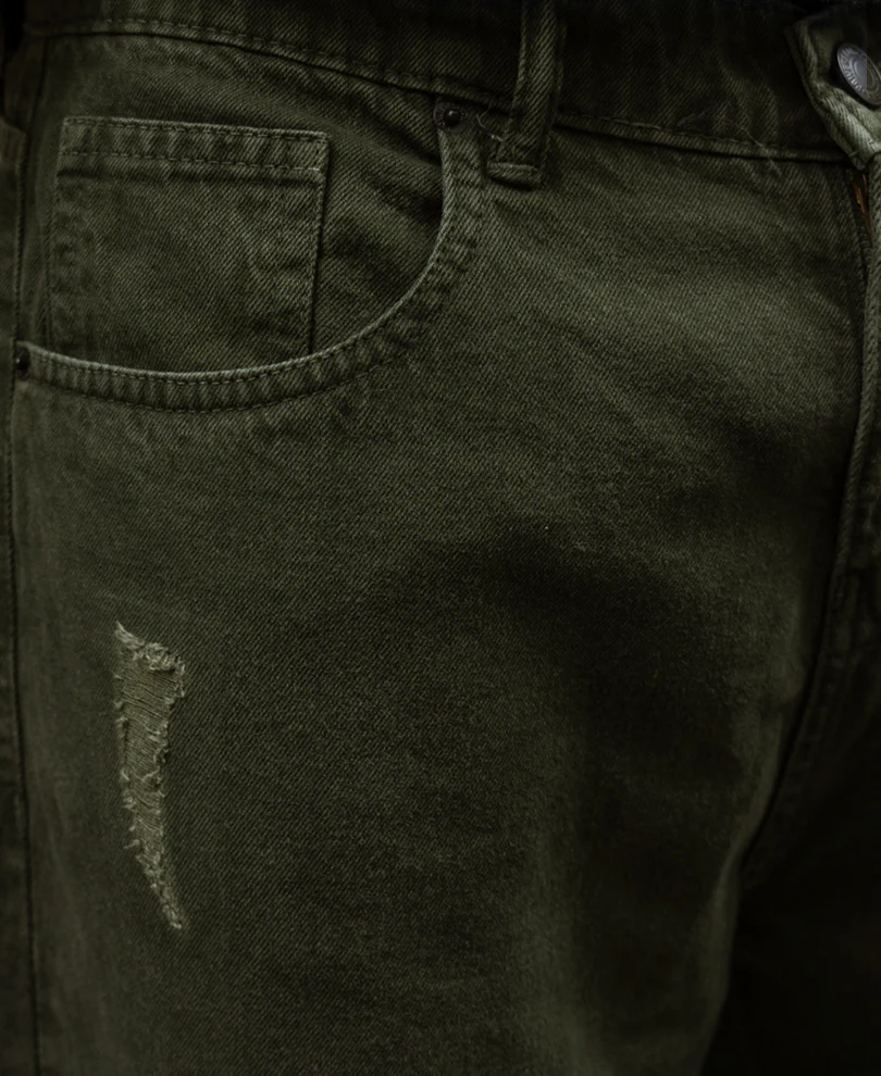 Olive Distress Baggy Jeans - Image 5