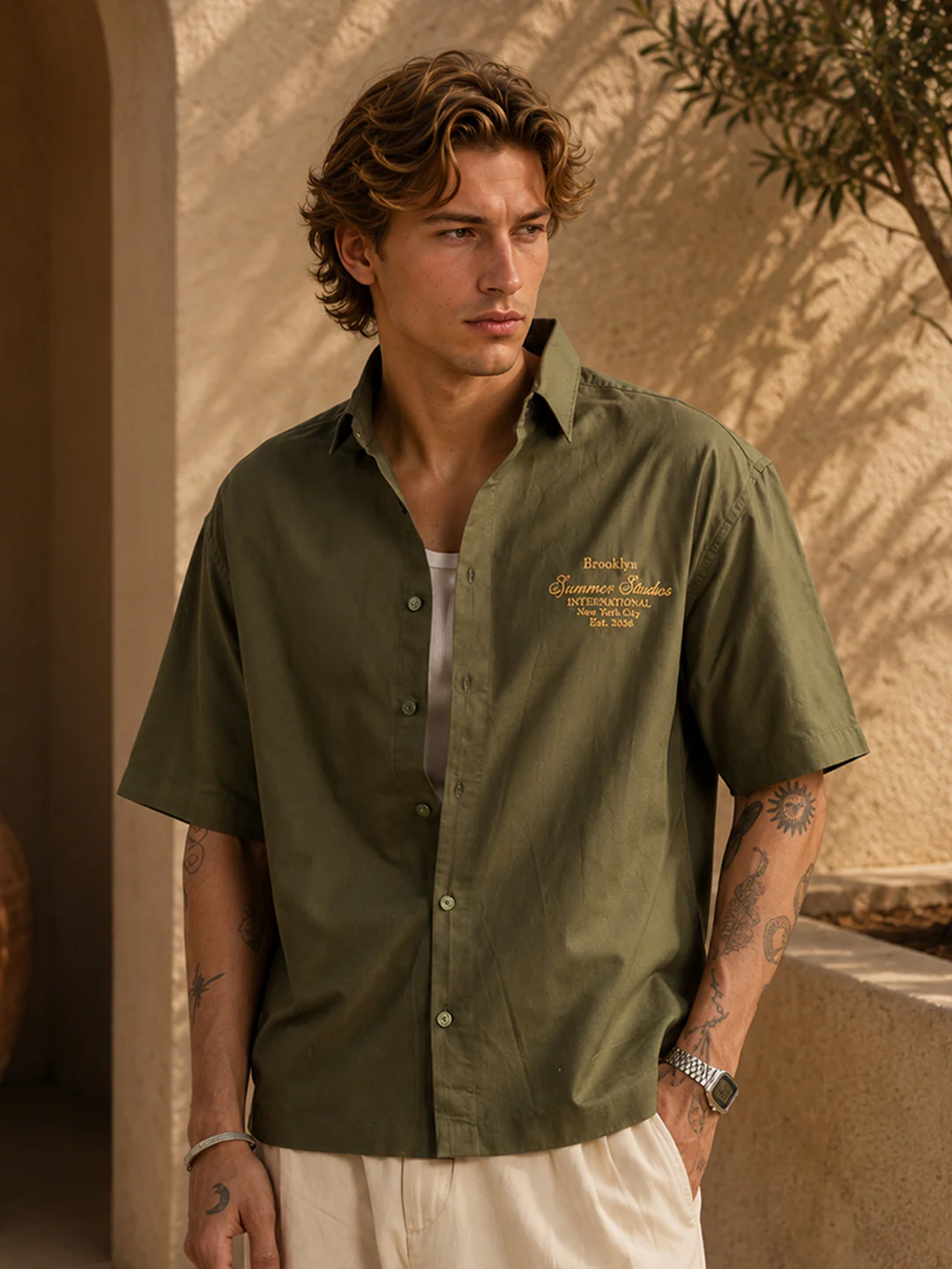 Olive Embroidered Oxford Shirt - Image 2