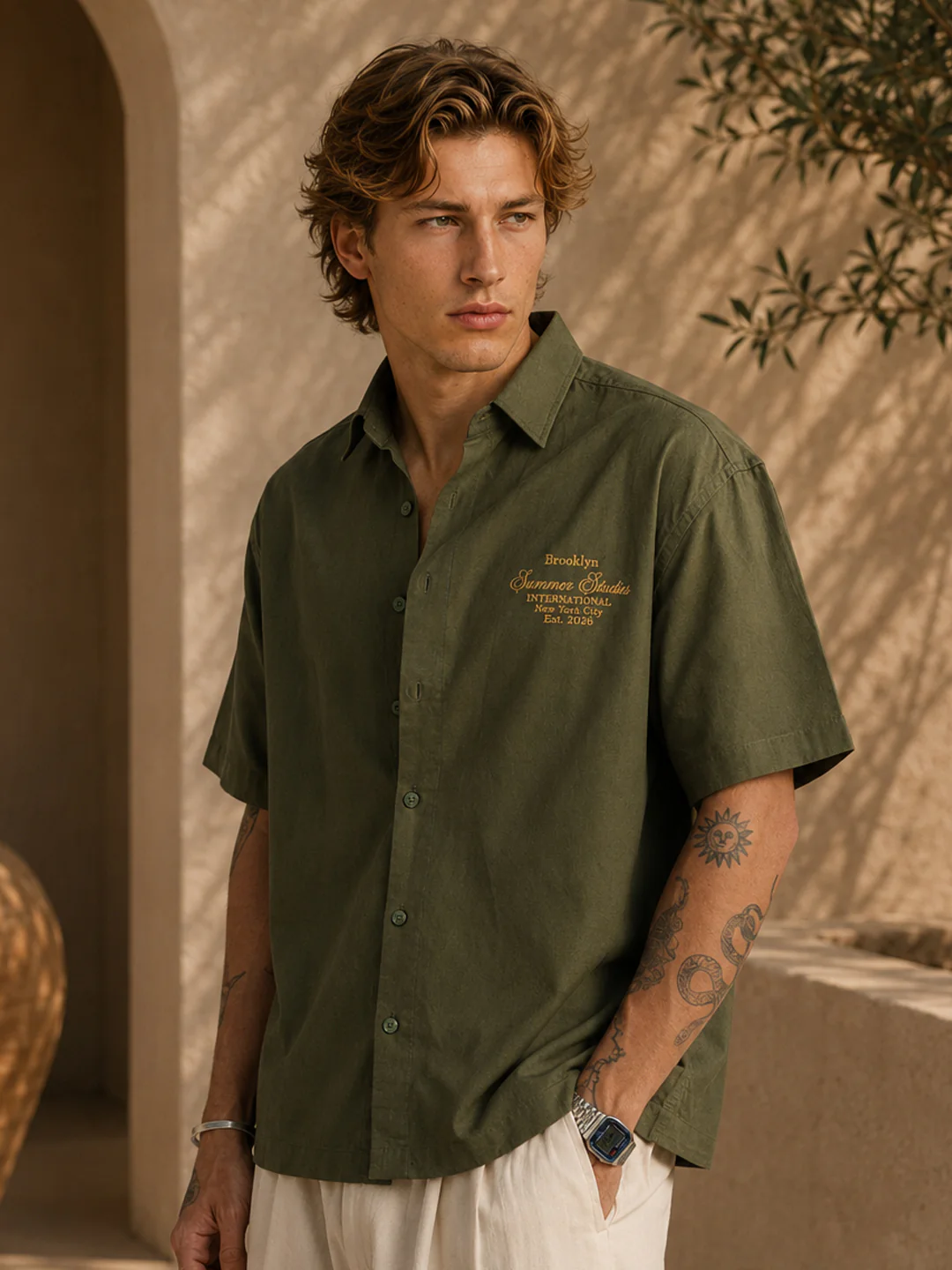Olive Embroidered Oxford Shirt - Image 3