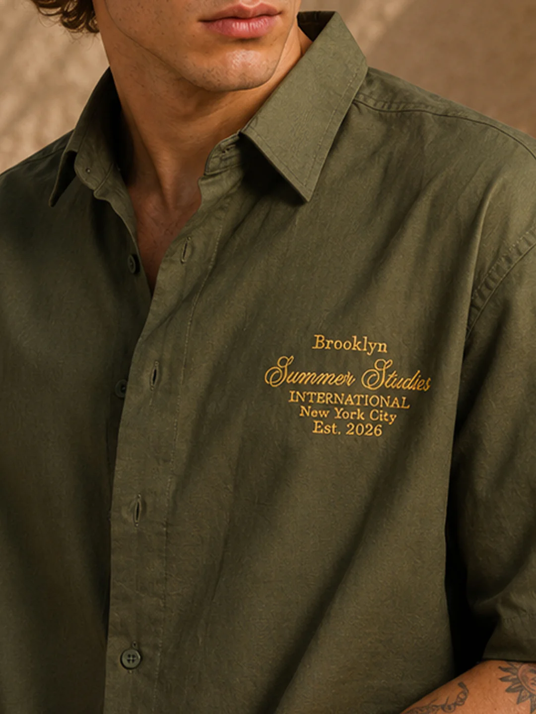 Olive Embroidered Oxford Shirt - Image 4