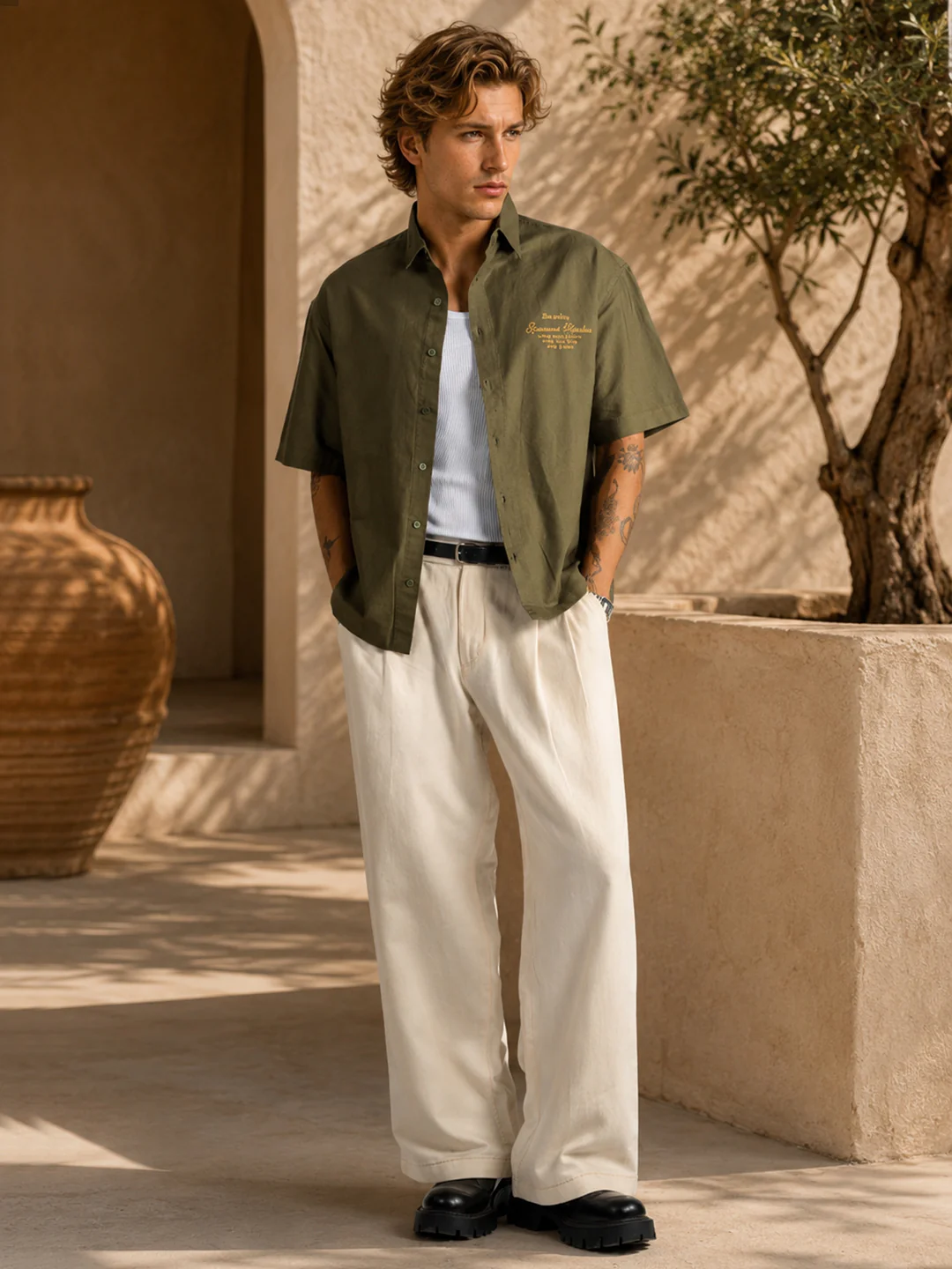 Olive Embroidered Oxford Shirt - Image 6