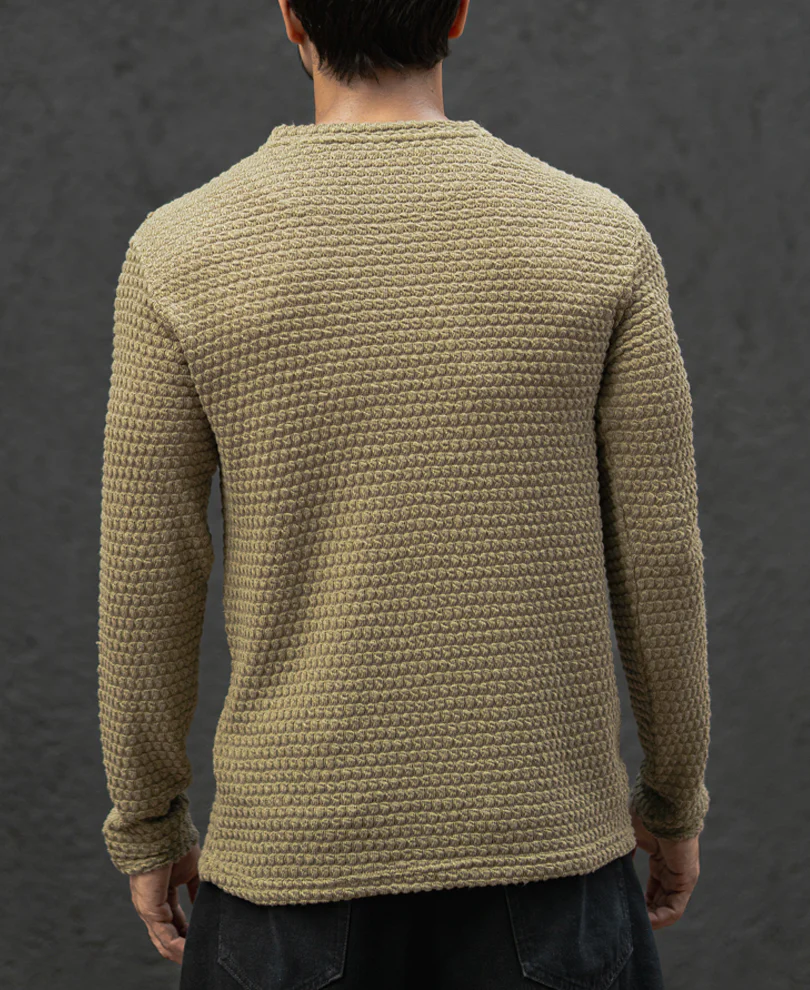 Olive Structured Regular Fit Full Sleeves T-Shirt - Image 3