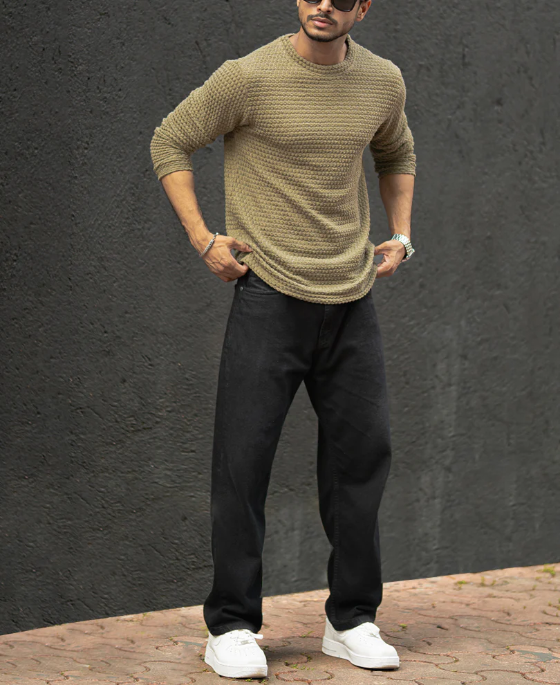 Olive Structured Regular Fit Full Sleeves T-Shirt - Image 5
