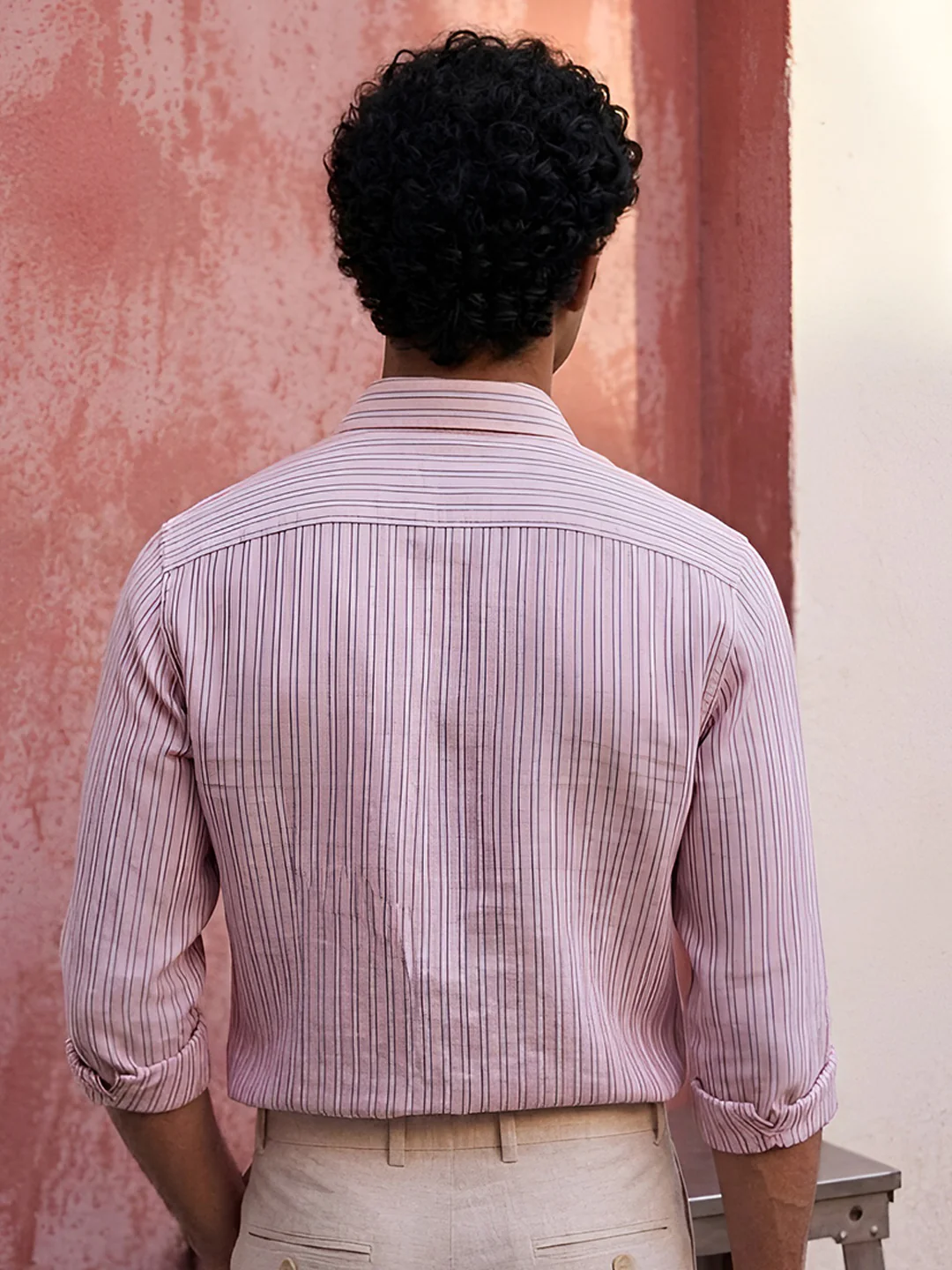 Pastel Pink Linen Blend Stripe Shirt - Image 4