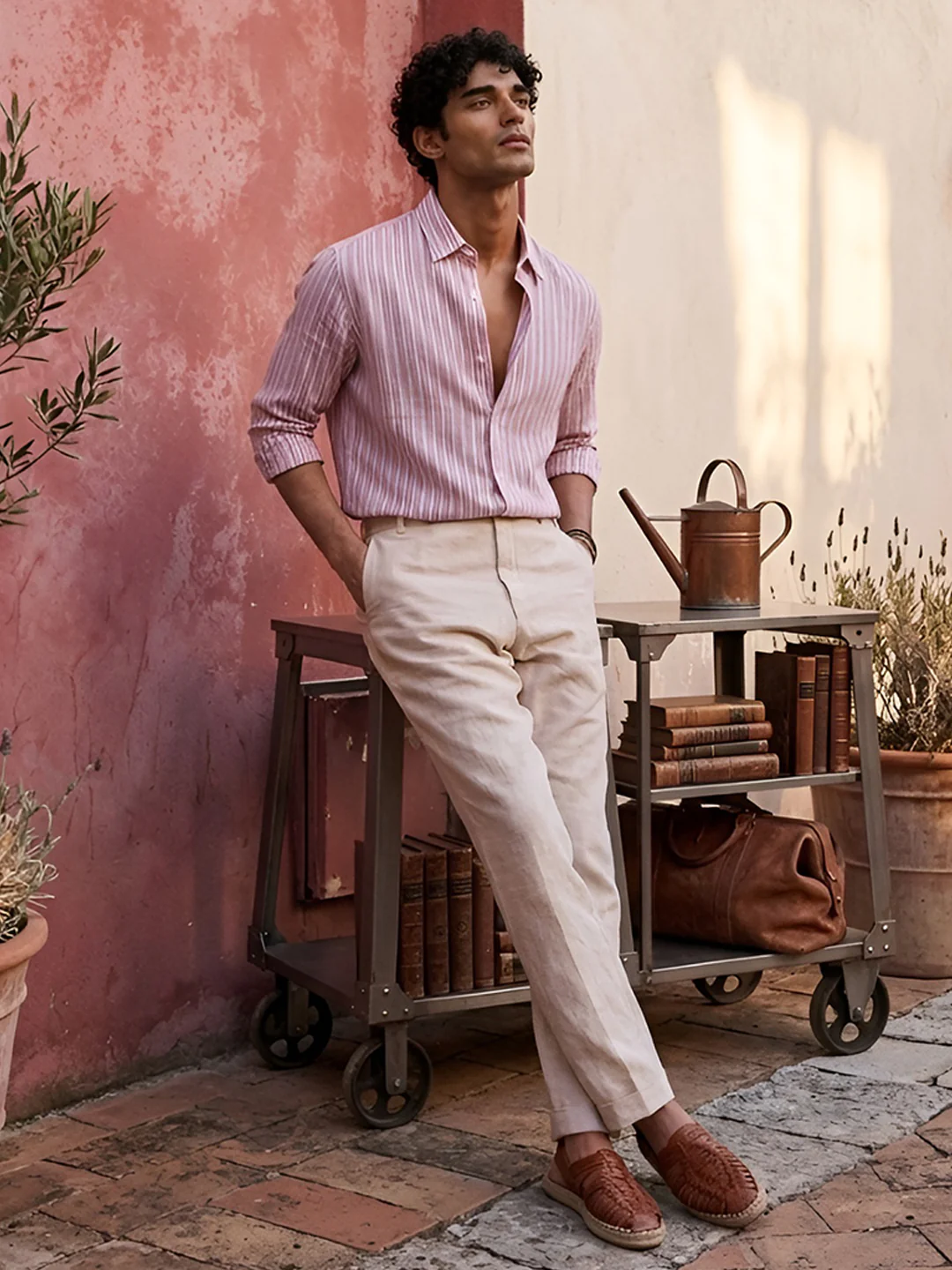 Pastel Pink Linen Blend Stripe Shirt - Image 5