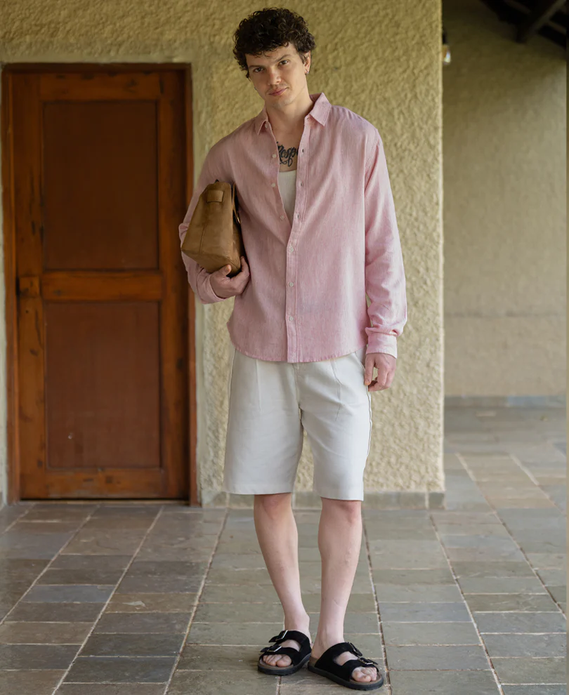 Pink Linen Blend Strucutured Shirt - Image 6