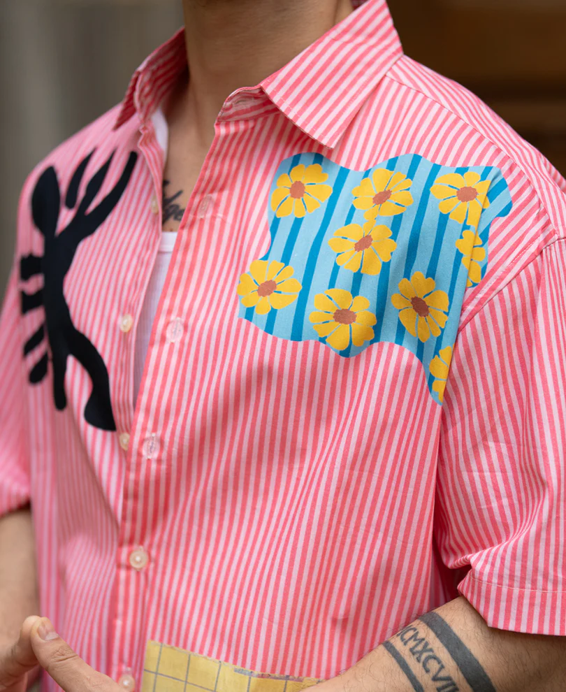Pink Summer Print Stripe Shirt 100% Cotton - Image 4